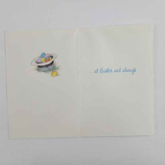 Vintage Easter Card God Bless You Bunny Rabbit Eggs Unused No Envelope 1979 - Picture 2 of 7